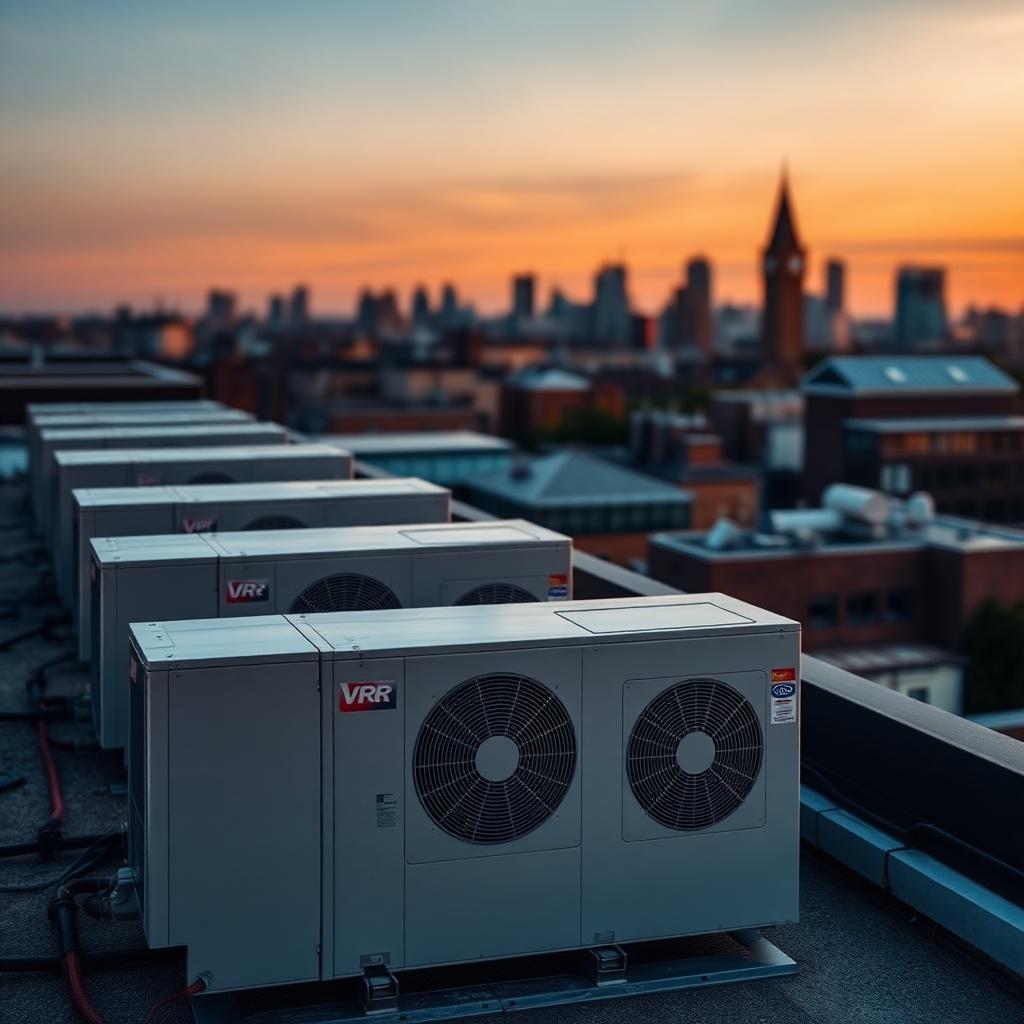 Daikin VRF London — Rooftop VRF air conditioning condensers on a London commercial building