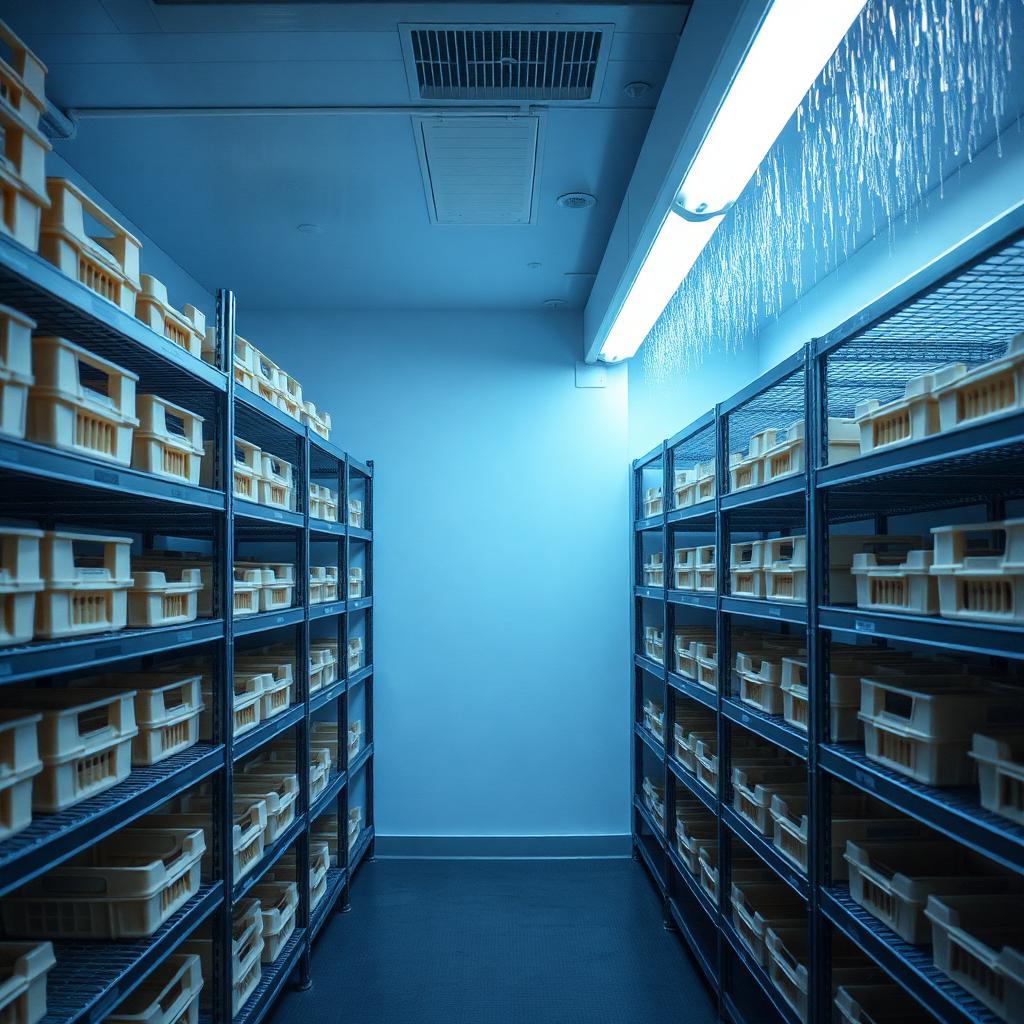 Walk-in cold room interior with stainless shelving and evaporator unit — Blast Chillers by londonhvacpro